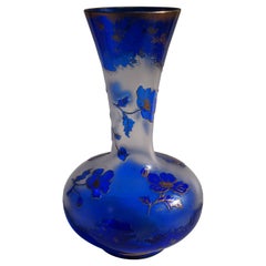 Bohemian Art Nouveau Harrach Blue to Clear Cameo Glass Vase, 1900