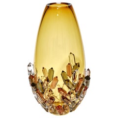 Cristallized Amber, a Golden Glass Vase with Cut Crystals by Hanne Enemark