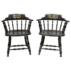 Vintage S. Bent & Bros Black Painted Eagle Colonial Style Pub Chairs, a Pair