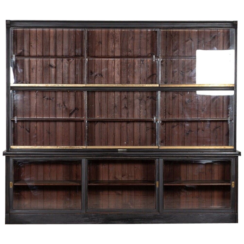 Monumental ebonized Glazed Mahogany & Pine Haberdashery Cabinet For Sale