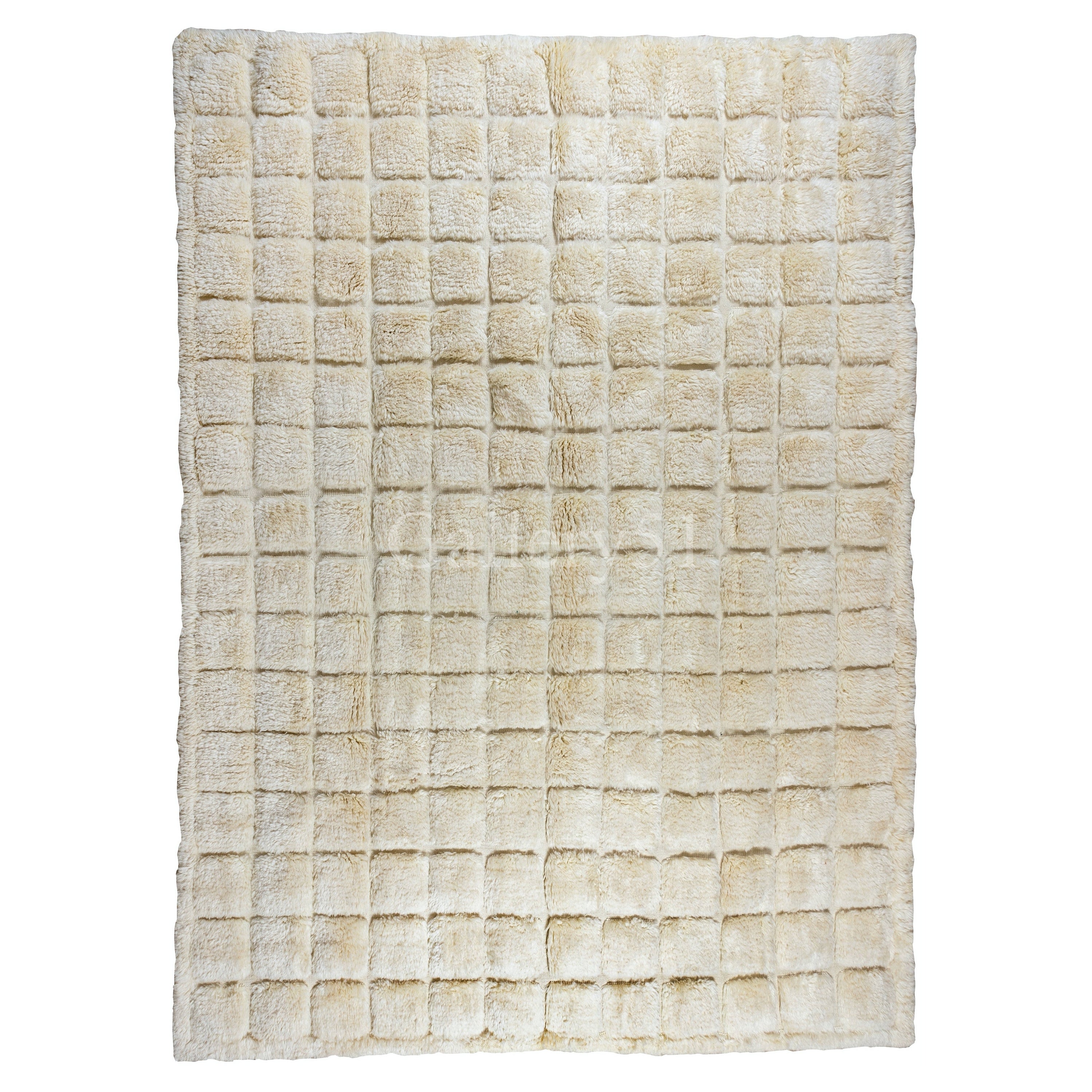 Home Decor Grid Pattern Tulu Rug, 100% Wool, Handmade Cream Checkered Carpet For Sale