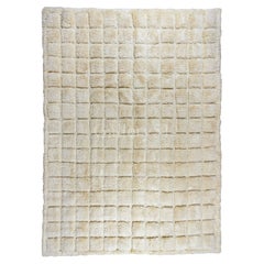 Tapis Tulu à motif de grille pour la maison, 100 % laine, tapis à carreaux crème fait à la main