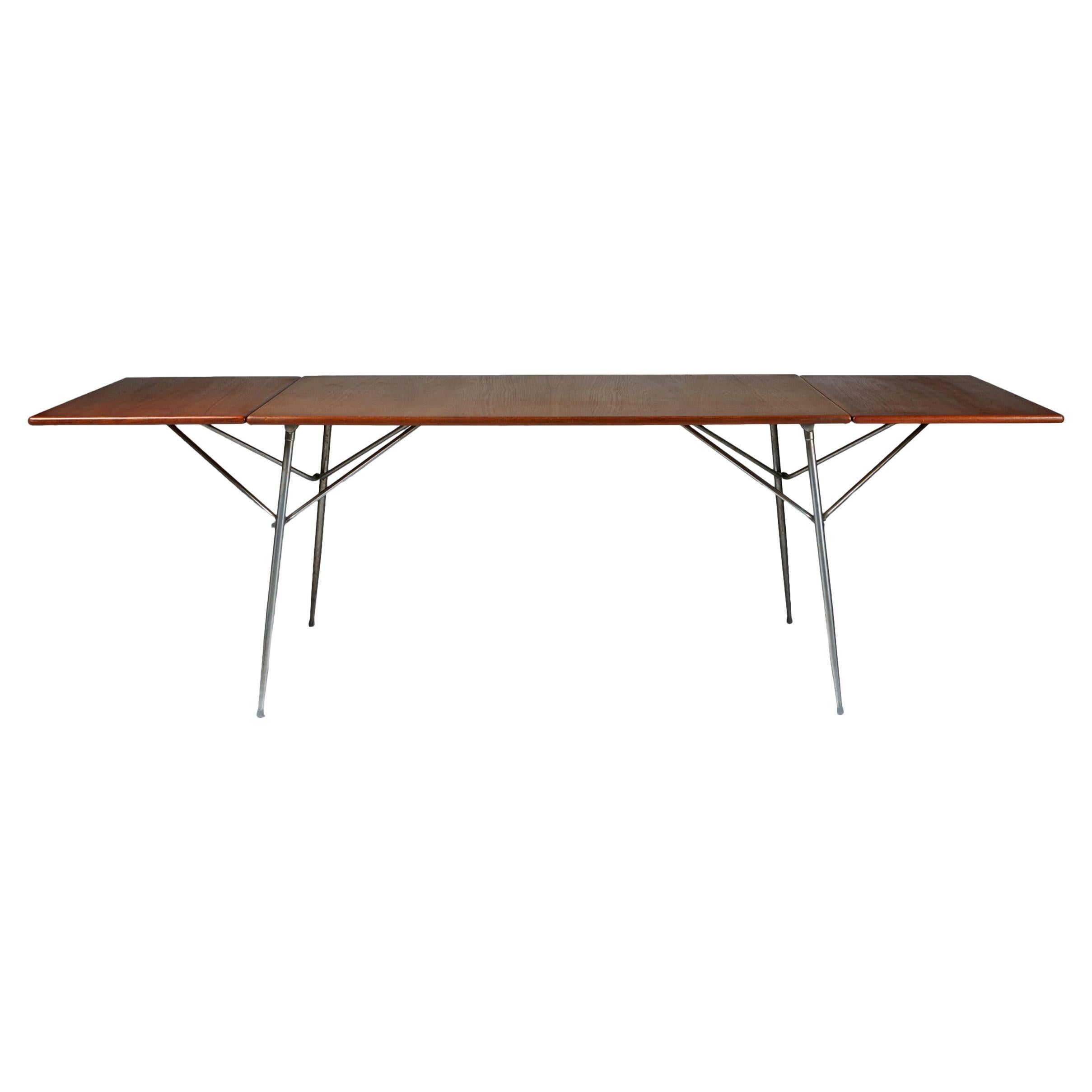 Borge Mogensen Drop-Leaf Office or Dining Table in Teak and Steel Denmark For Sale