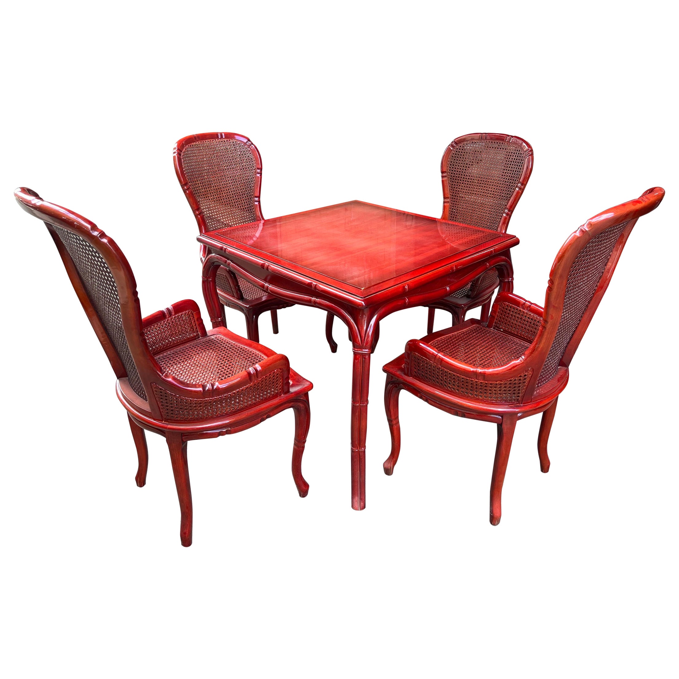 Antiques Set Game Table and Armchairs Red Wood, 1970s