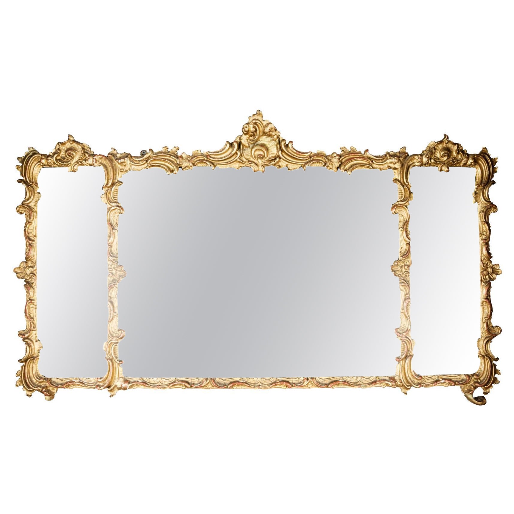 Miroir à trumeau de style Régence du 19e siècle, ornementé et doré en vente