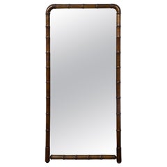 Antique Turn of the Century Faux Bamboo French Walnut Mirror with Rounded Corners, 1900s
