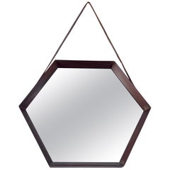 Italian Midcentury Hexagonal Wood Wall Mirror