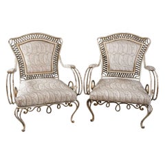 Pair of French Rene Prou Style Wrought Iron Armchairs