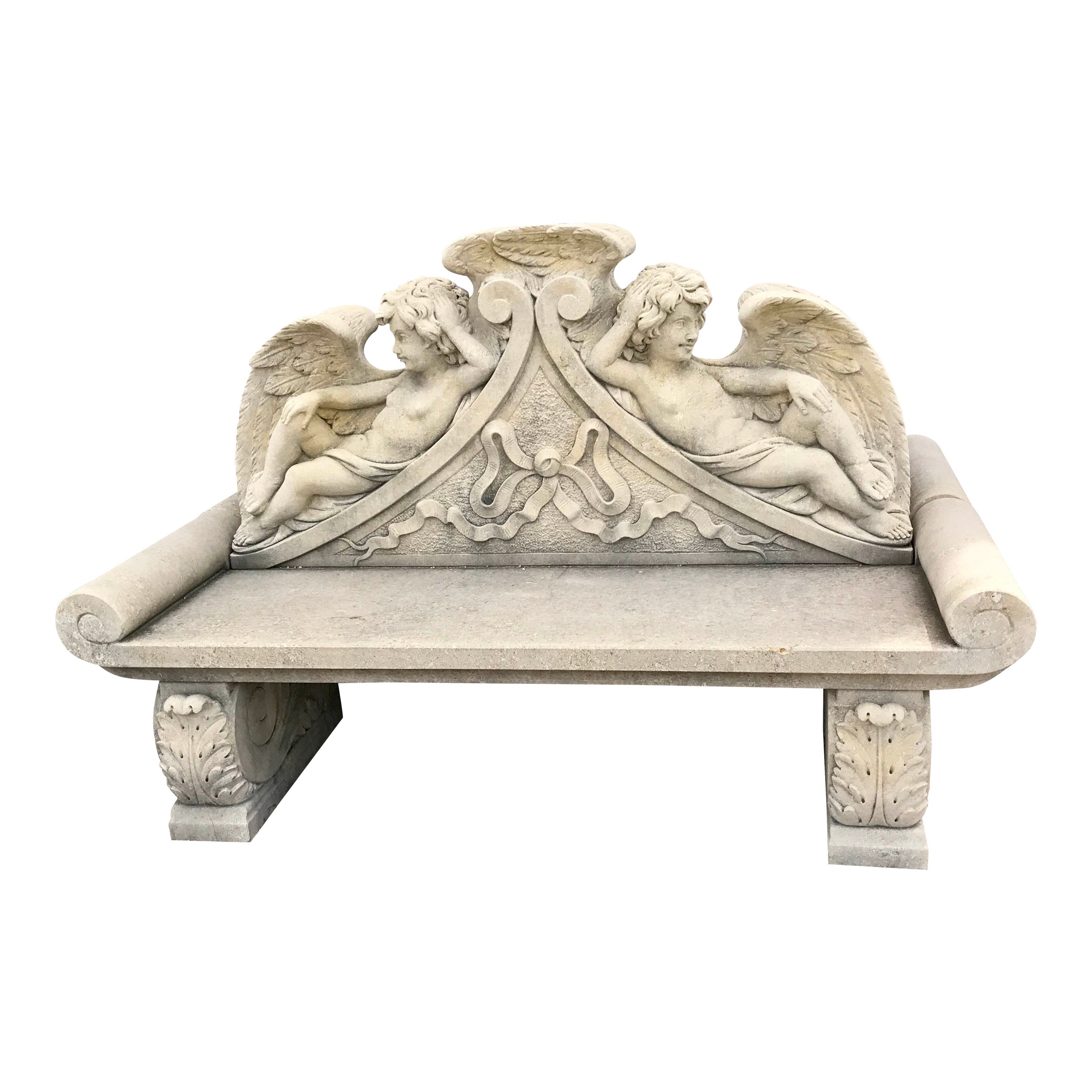 Amazing Italian Finely Carved Large Lime Stone Bench Garden Furniture For Sale