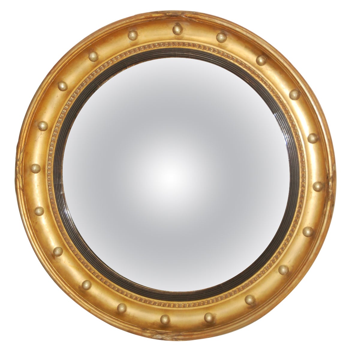 English Regency  Style  Round Convex Giltwood Mirror, circa 1850
