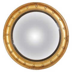 English Regency Period Round Convex Giltwood Mirror, circa 1820