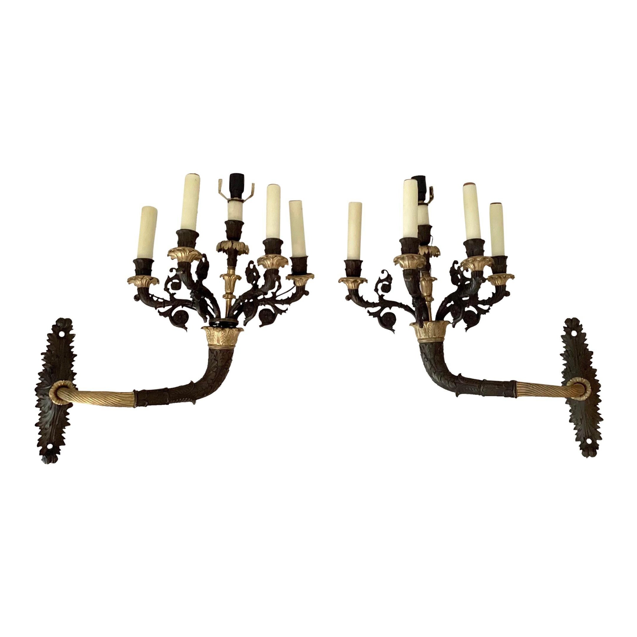 French Bronze Sconces, a Pair For Sale