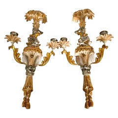 Pair of Italian Butler Monkey Wood Painted Sconces