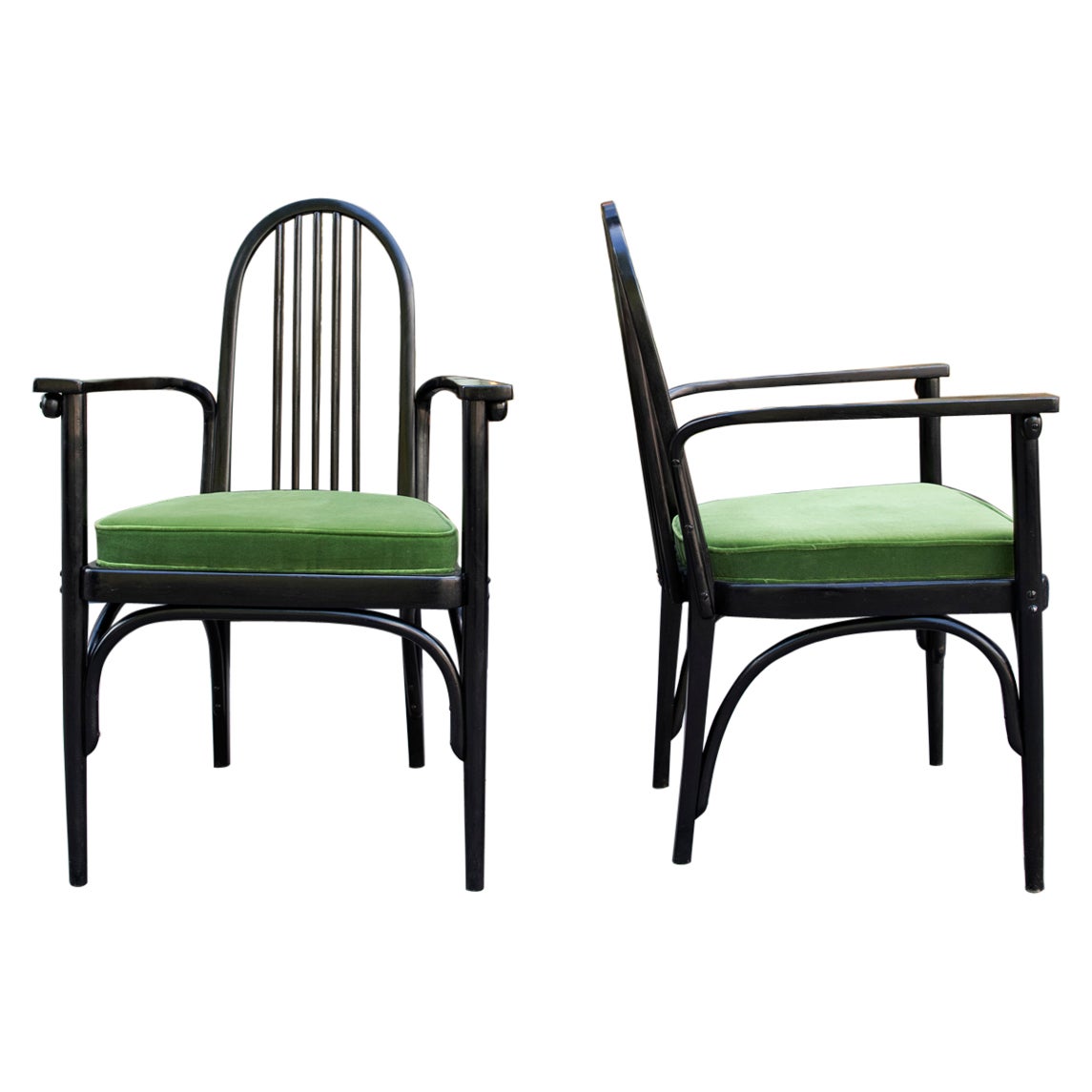 Pair of Black Lacquered Bentwood Armchairs by J & J Kohn, circa 1910