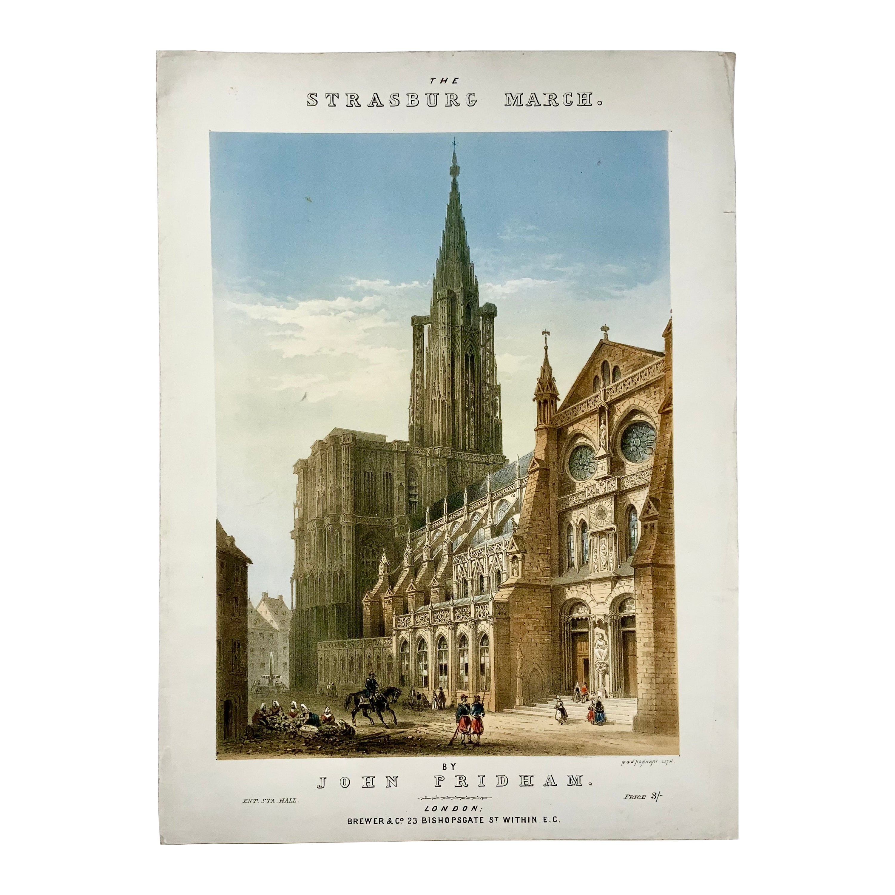 1872 Strassburg March, Pridham, Large Folio Colour Lithograph, Music Score For Sale