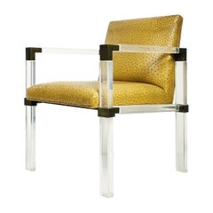Lucite & Brass Lounge Arm Chair by Charles Hollis Jones