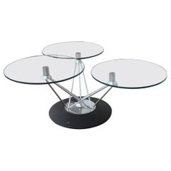 Modern Adjustable Swiveling Three Tier Chrome & Glass Cocktail Table