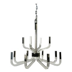 Used Crystal & Nickel 12 Arm Chandelier by Chapman & Myers for Visual Comfort