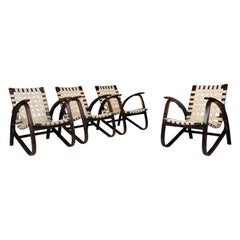 Jan Vaněk Pair of Four Lounge Chairs in Bentwood and Canvas Straps