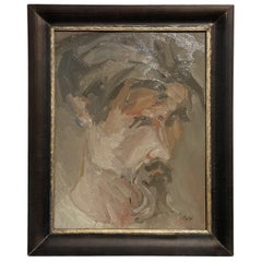 Peinture à l'huile d'un autoportrait français du 20e siècle, marron clair, de Daniel Clesse