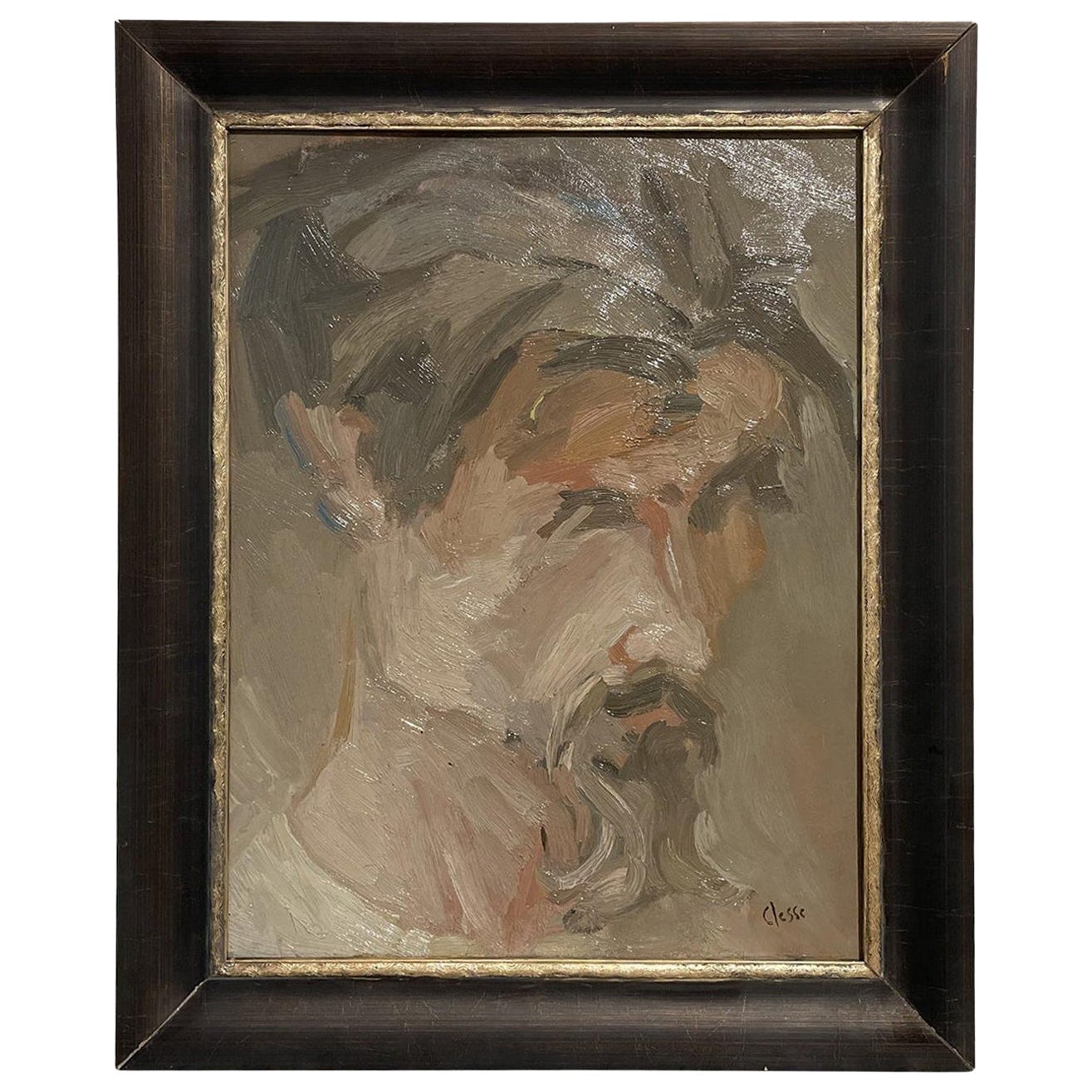 Autoritratto francese ad olio di Daniel Clesse del XX secolo, di colore marrone chiaro