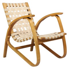 Jan Vaněk Blond Lounge Chair in Bentwood and Canvas, Praque, 1940s