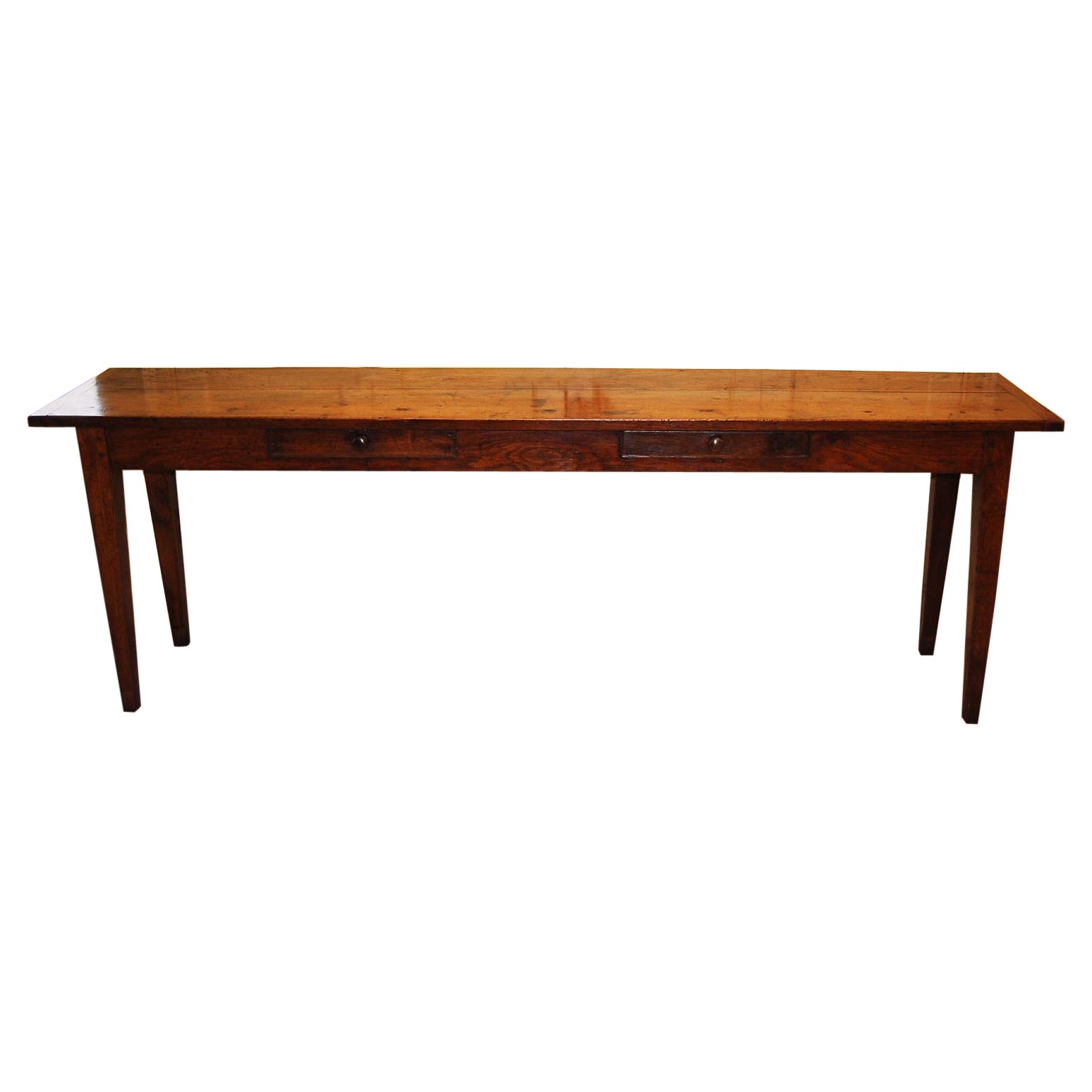 French Mid-19th Century Provincial Oak Serving Table Two Drawers