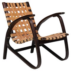 Jan Vaněk Blond Lounge Chair in Bentwood and Canvas, Praque, 1940s
