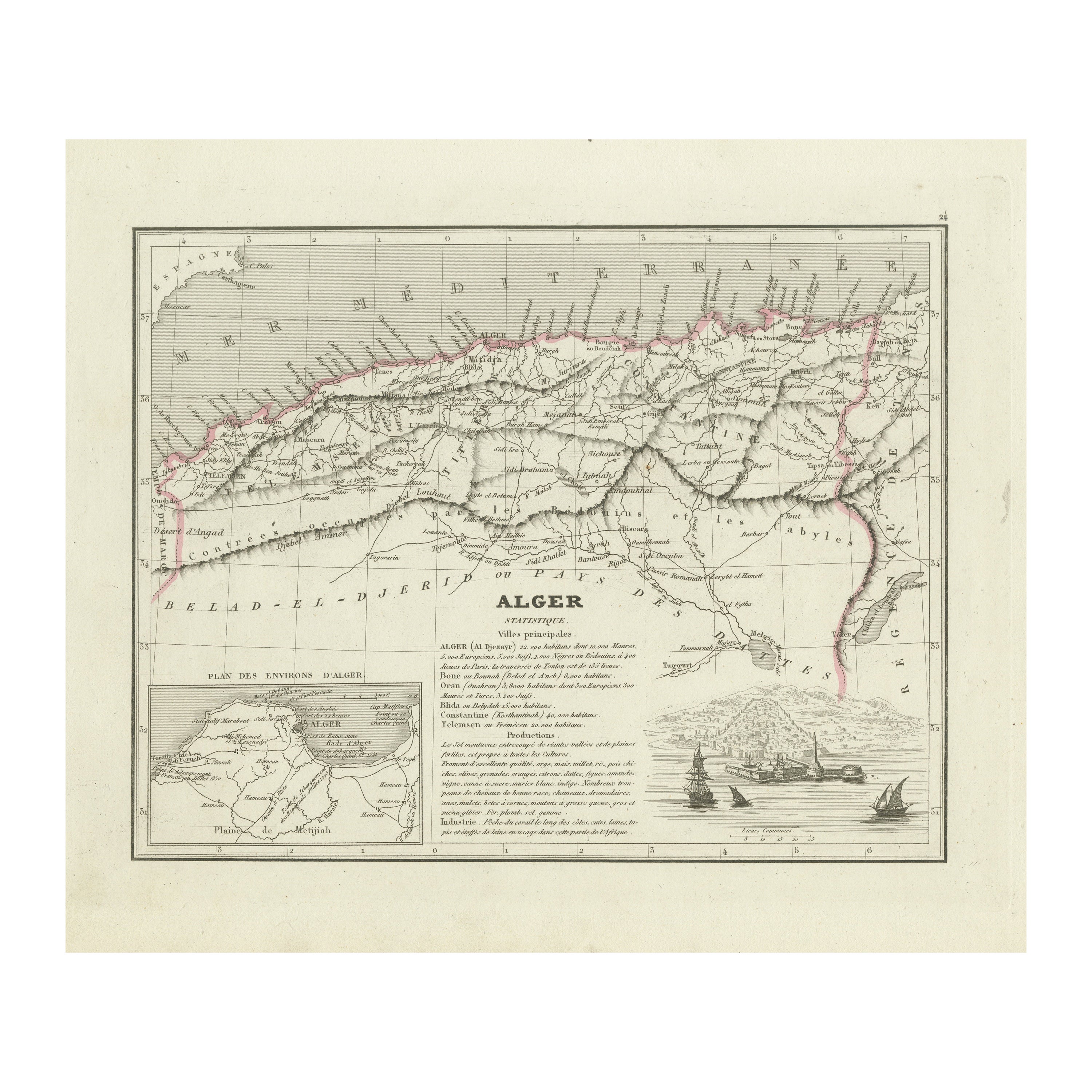Antique Map of the Region of Algiers, Algeria For Sale