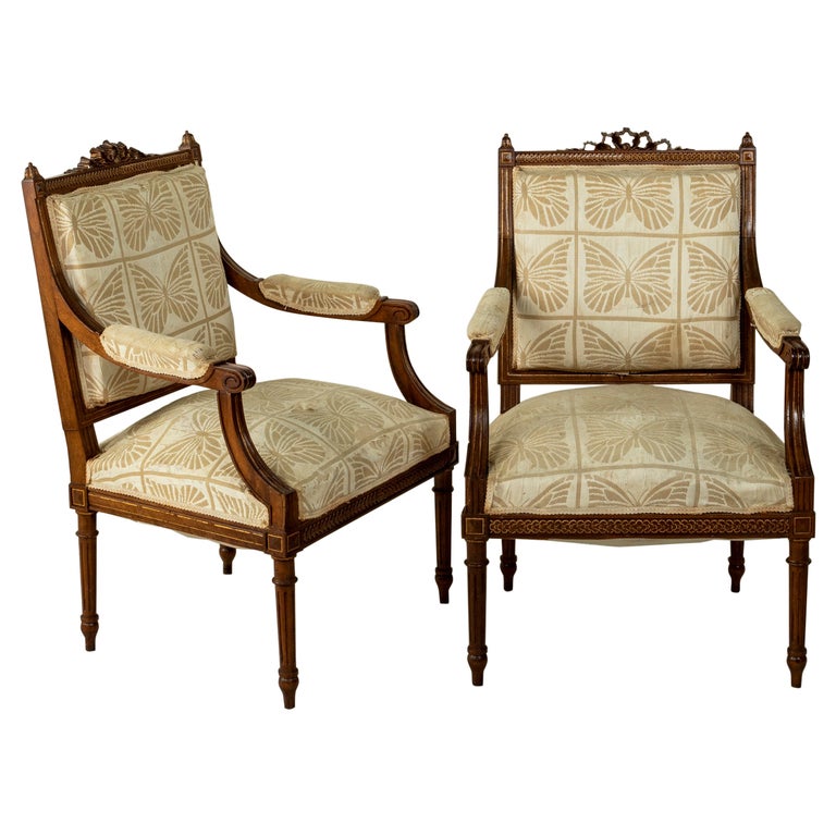 Pair of Late 19th Century French Louis XVI Style Hand Carved Walnut ...