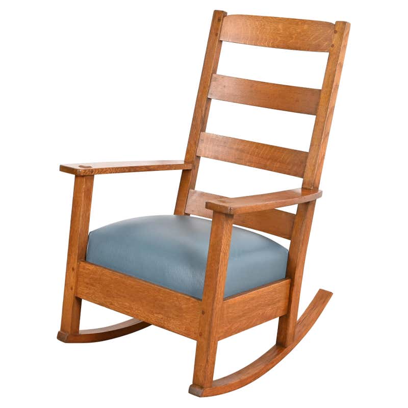 Antique Arts and Crafts Mission Oak Stickley Style Slat Back Rocker ...