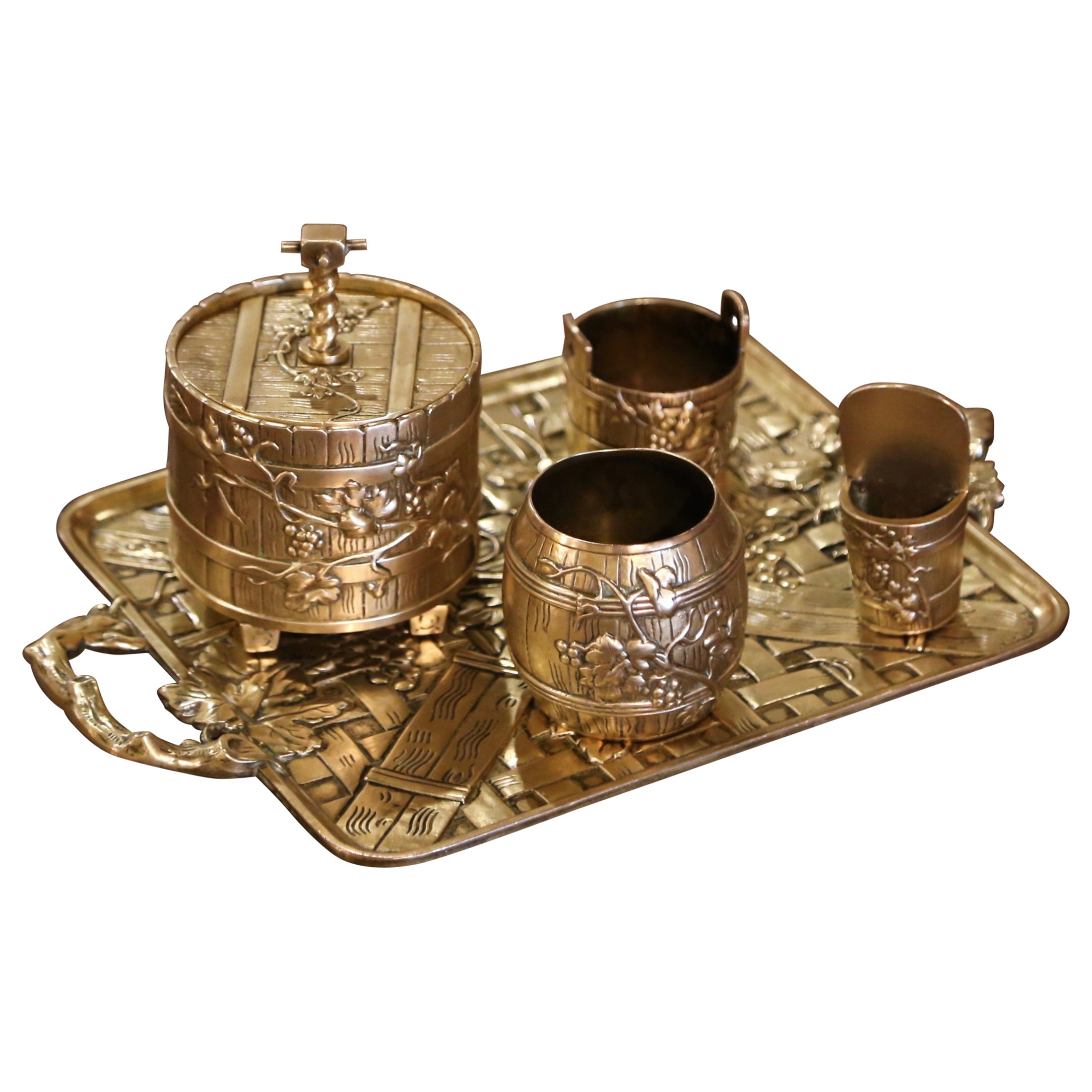 Mid-19th Century French Bronze Tobacco Tray, Five-Piece Set