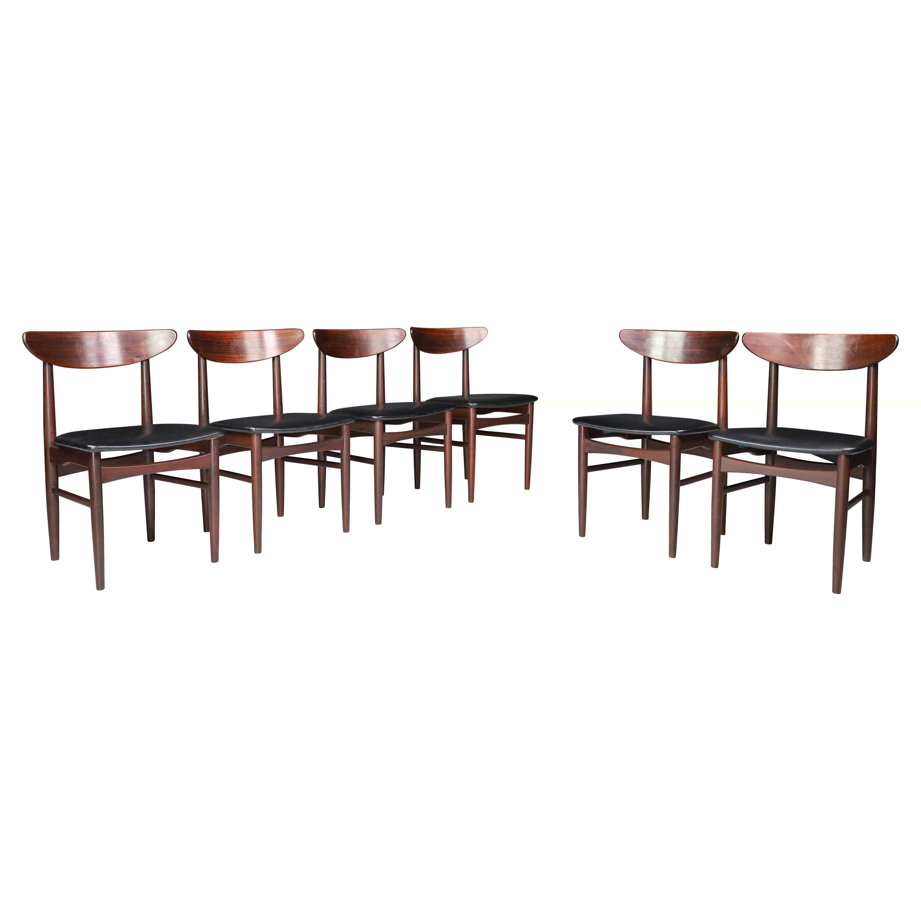 Dyrlund Hardwood and Black Leather Dining Chairs, Denmark, 1960s For Sale
