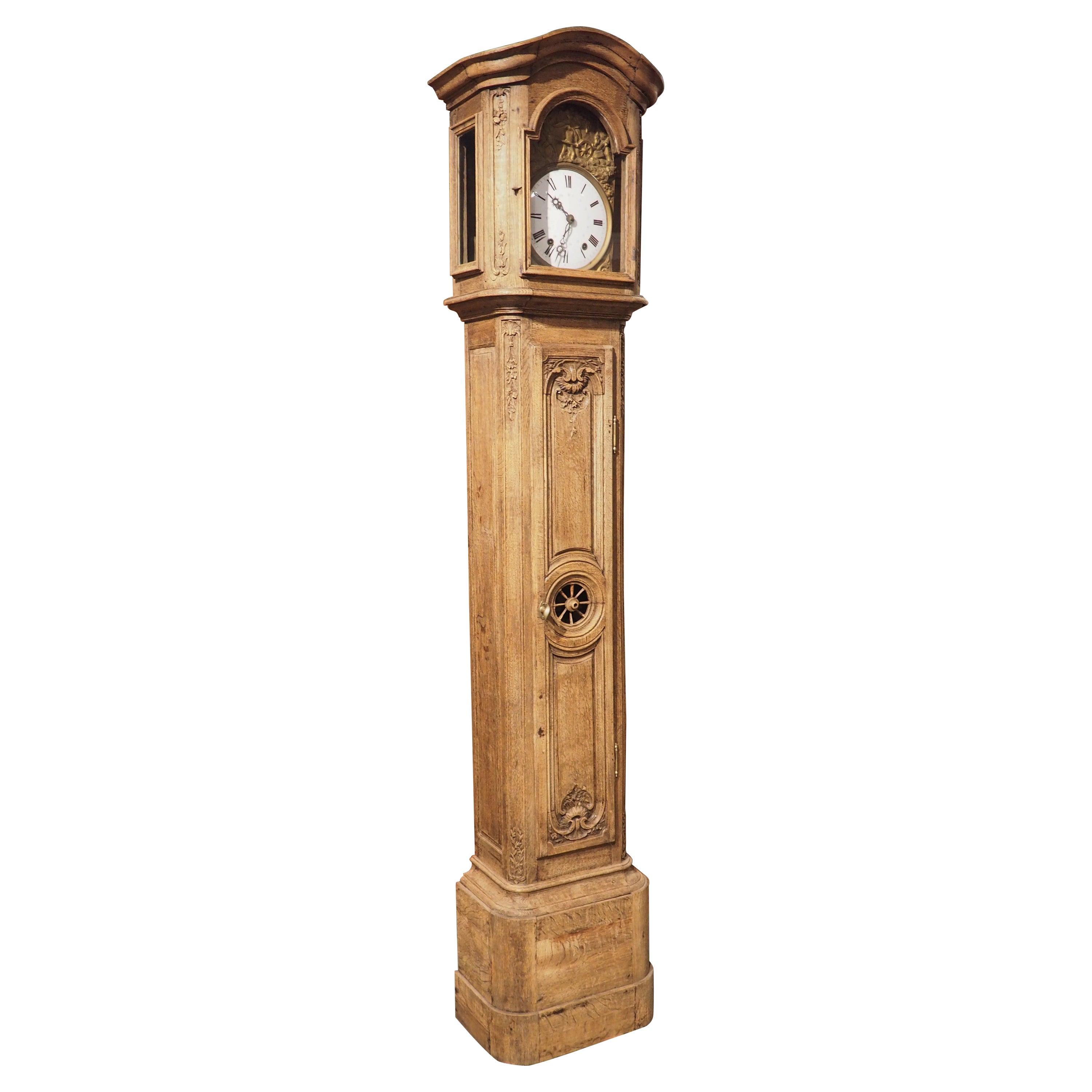 Bleached Oak Horloge De Parquet Clock Case from Liege, Belgium, circa 1870