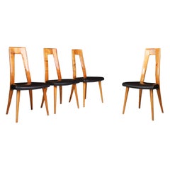 Ernst Martin Dettinger Cherry Wood and Black Leather Dining Chairs Germany 1960