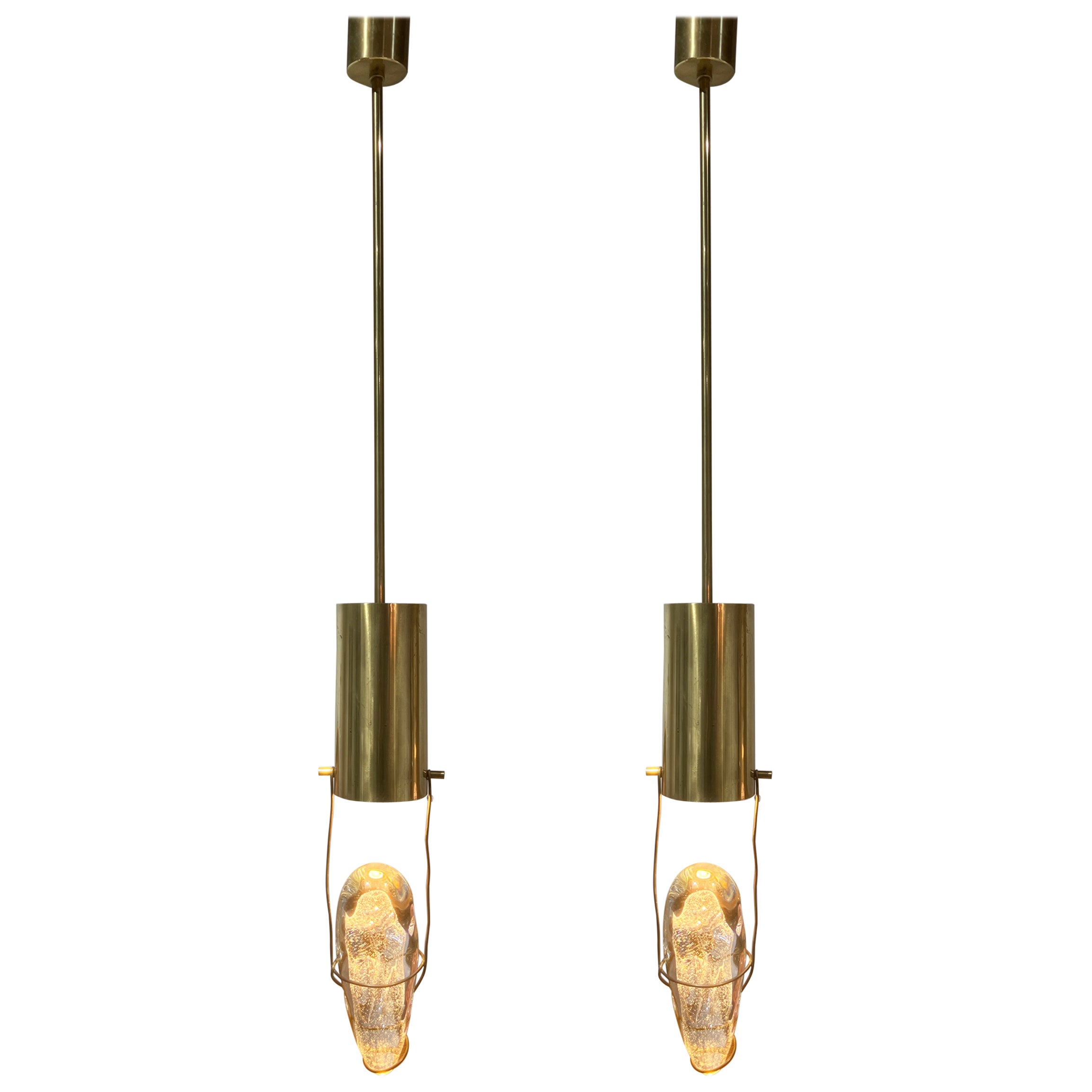 Pair of Angelo Brotto Brass Pendants, Italy, 1970 For Sale