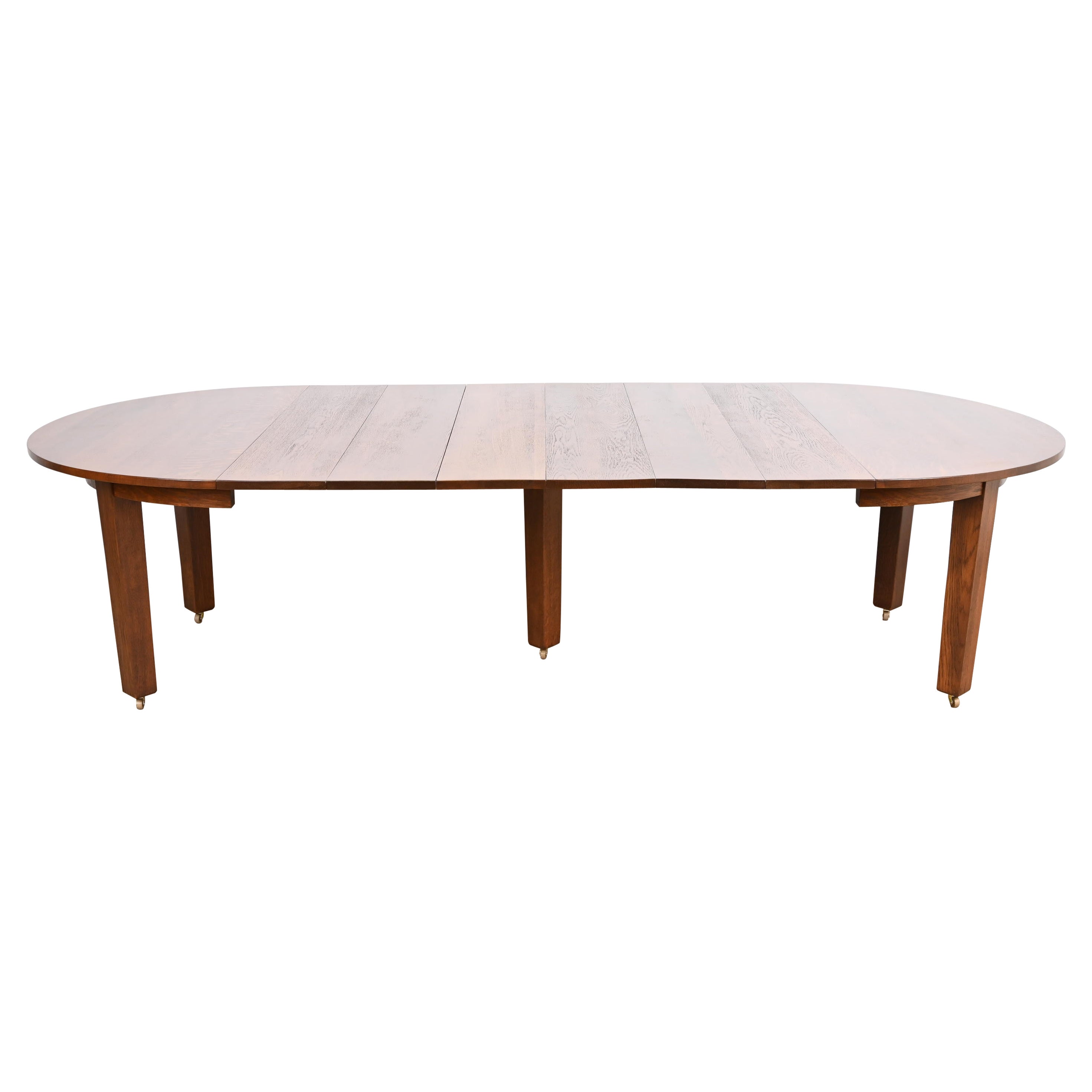 Gustav Stickley Mission Oak Arts & Crafts Extension Dining Table with Six Leaves For Sale