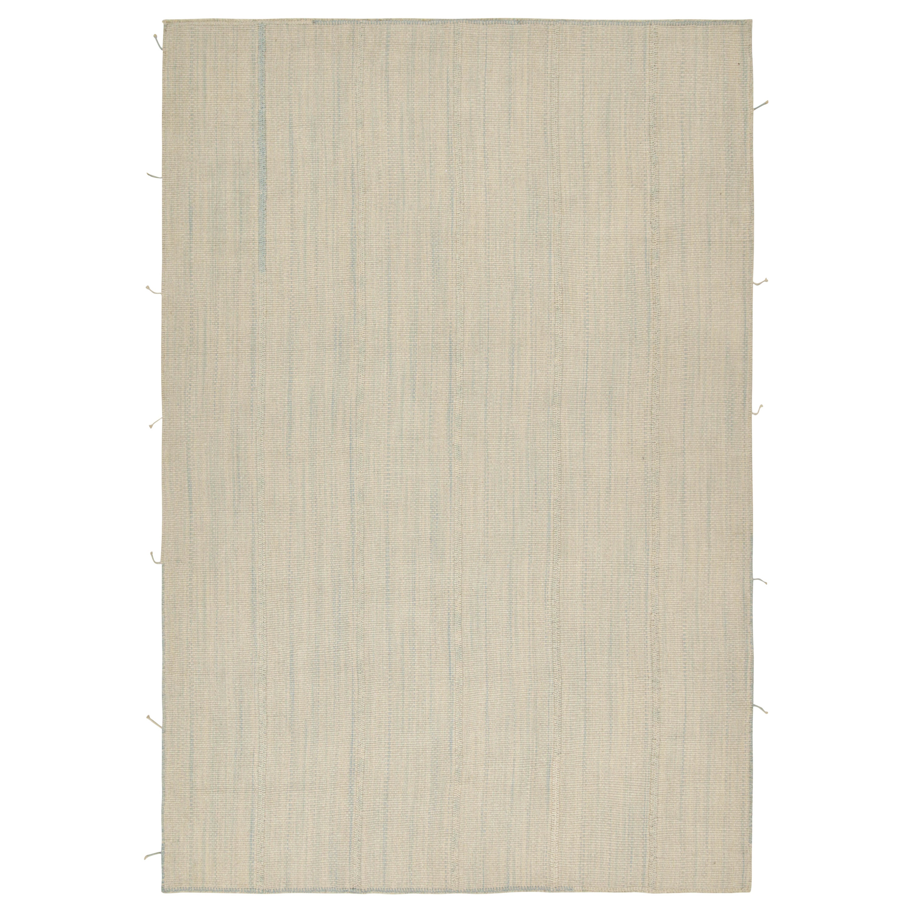 Rug & Kilim’s Contemporary Kilim Rug in Blue and Beige Stripes For Sale