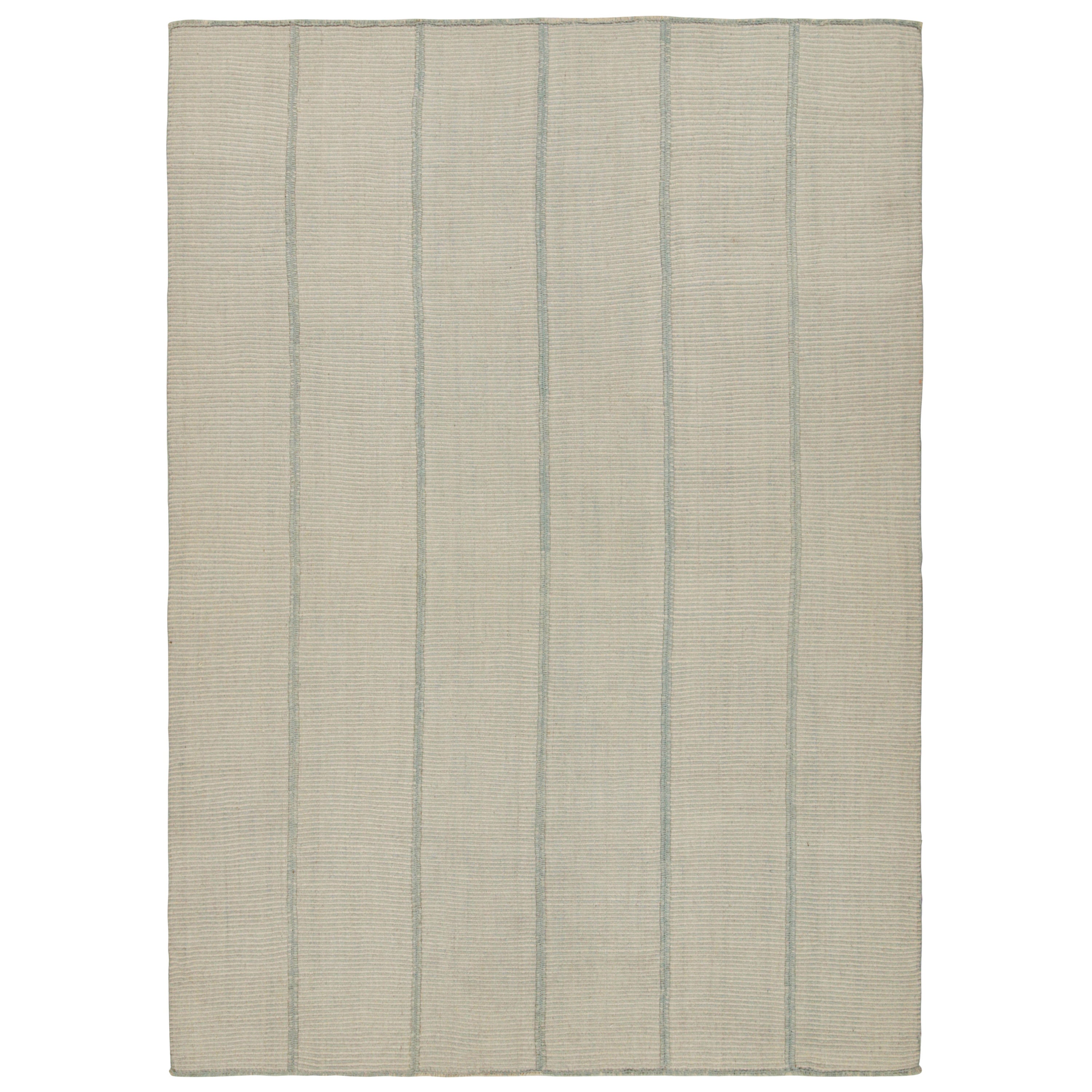Rug & Kilim’s Contemporary Kilim Rug in Blue and Beige Stripes For Sale