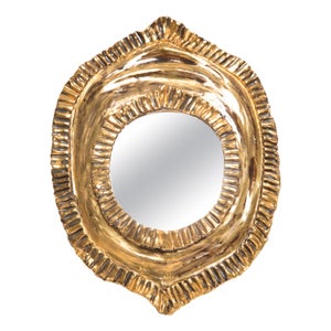 Miroir Convexe Décoratif Doré - Cadre Vagues Style Baroque, Diamètre 17 Cm, Accroche Murale Incluse