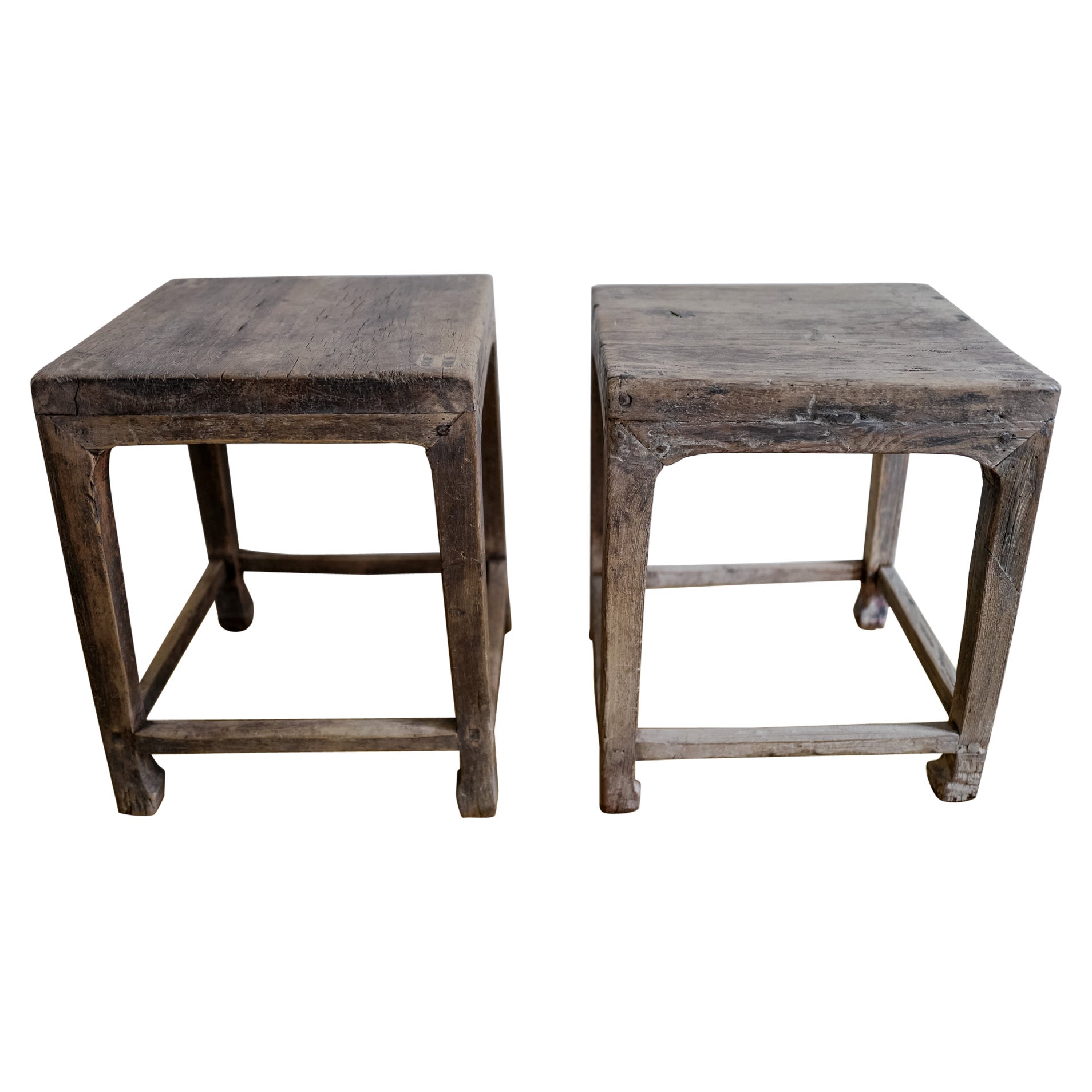 Handcrafted Elm Side Tables, Made in China, circa Early 20th Century