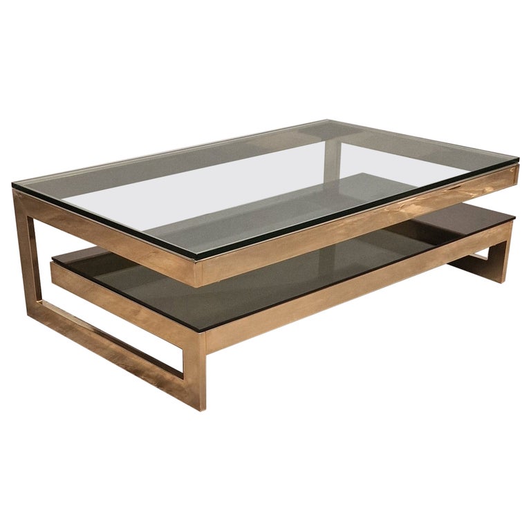 Belgochrom Two Tier Coffee Table, 23k Gold Layered For Sale at 1stDibs