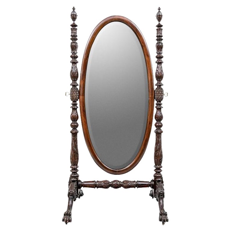 Heavily Carved Mahogany Cheval Mirror For Sale at 1stDibs