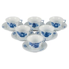 Vintage Royal Copenhagen, Blue Flower Angular, Six Coffee Cups with Six Saucers