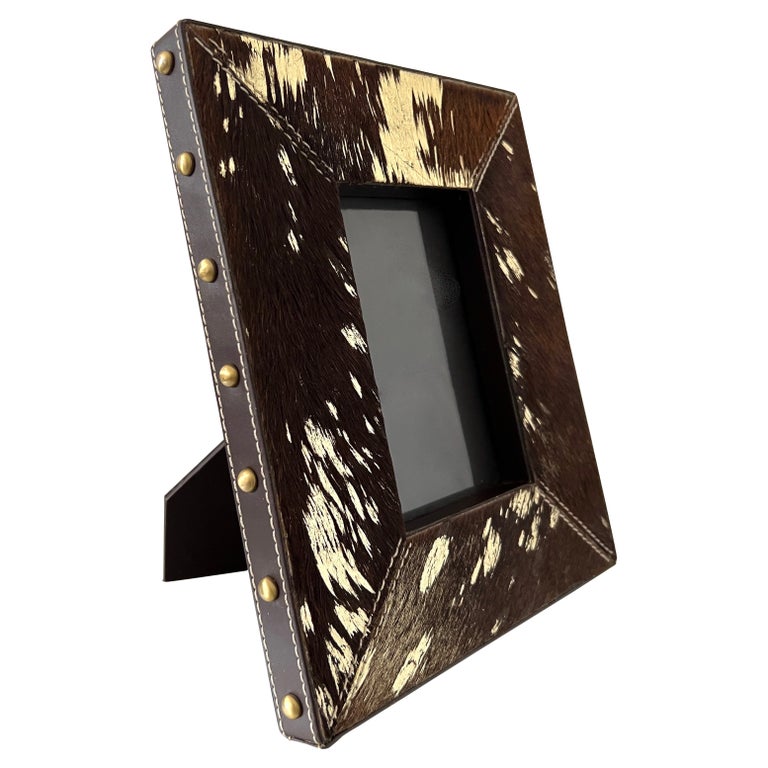 Brown Cowhide Picture Frame with Gold Leaf For Sale