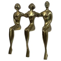 Vintage Brass Shelf Sitter Figural Sculpture, 3 Nude Women