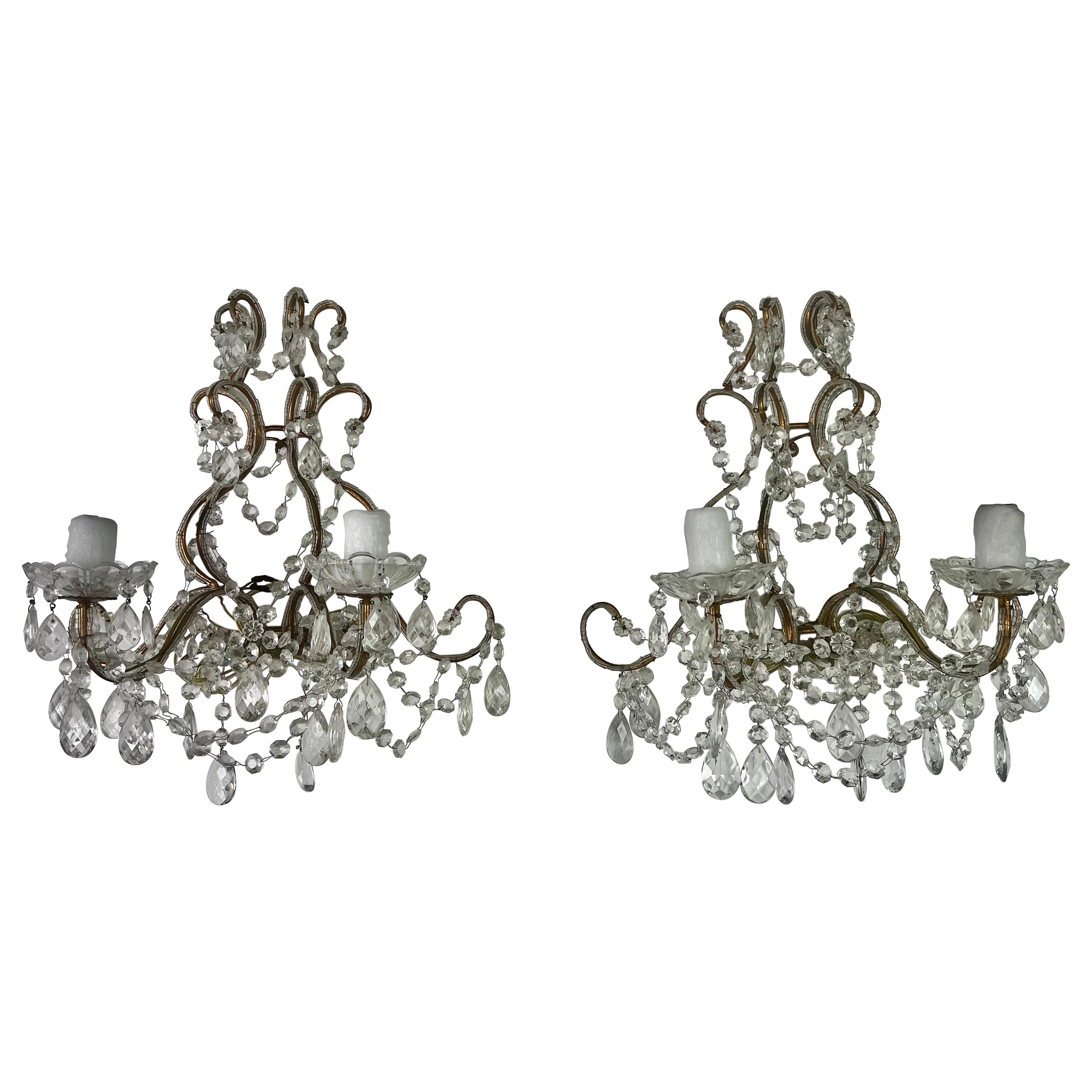 Pair of French Crystal Sconces, circa 1930s