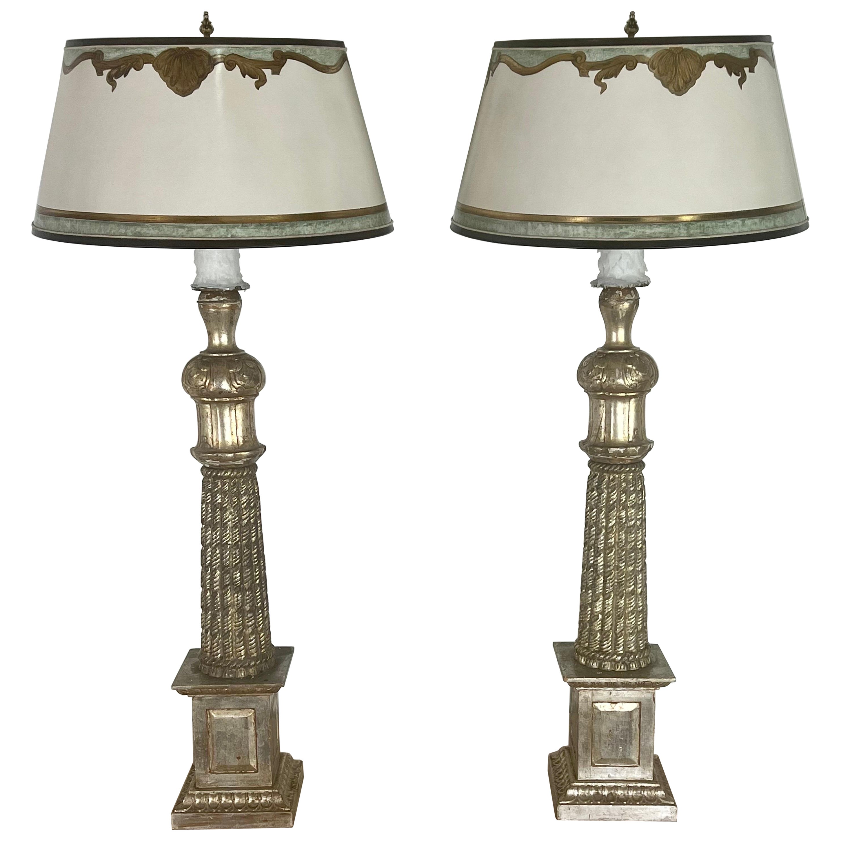 Pair of Italian Borghese Lamps with Parchment Shades For Sale