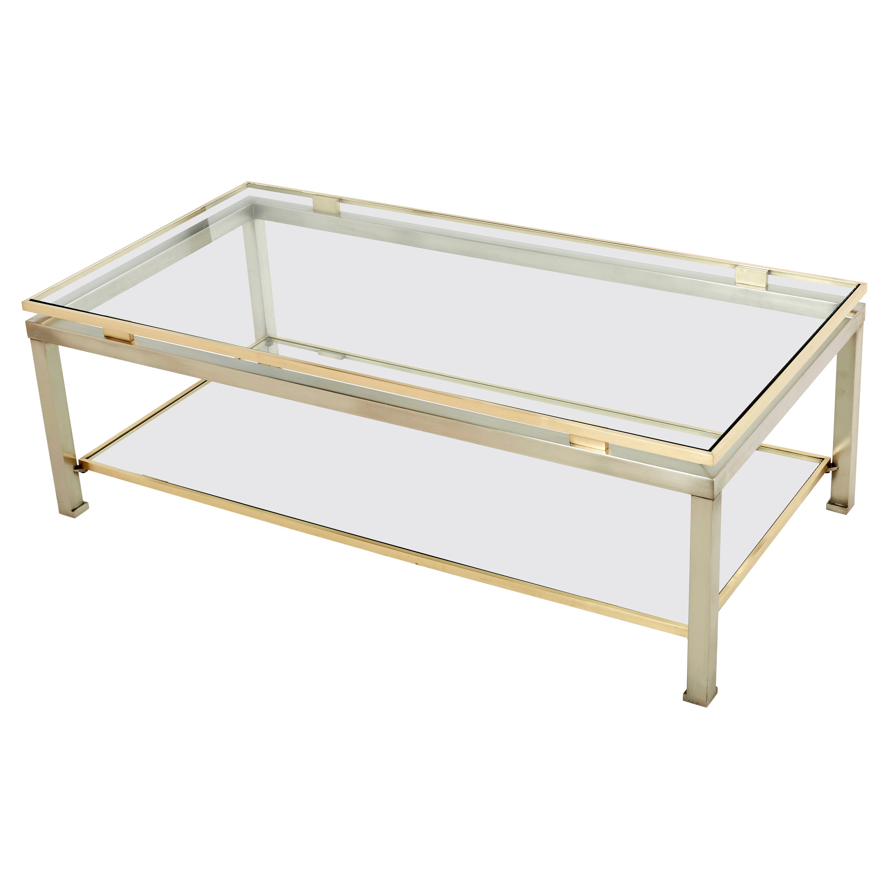 Brass Steel Two-Tier Coffee Table by Guy Lefevre for Maison Jansen, 1970s For Sale
