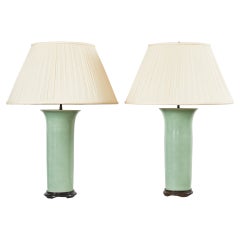 Pair of Chinese Export Glazed Celadon Vase Table Lamps